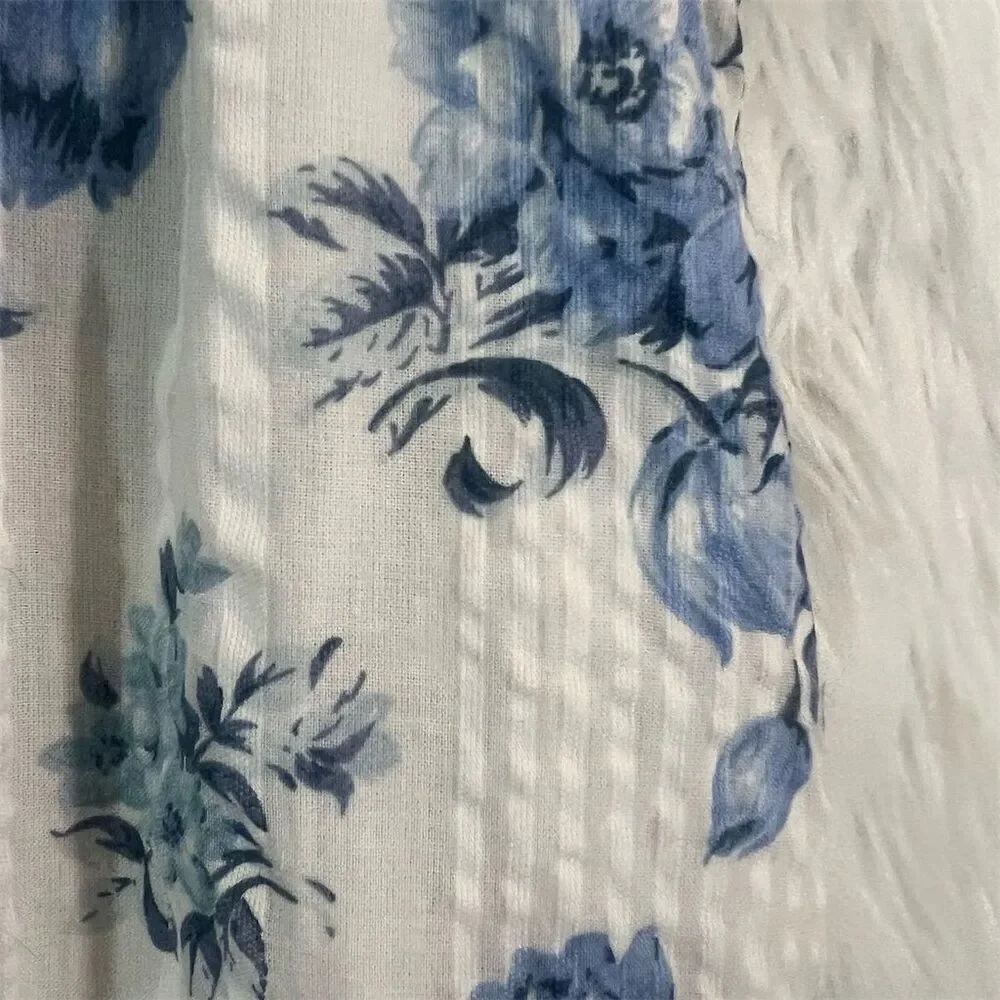 LOFT Women's Floral Puff Sleeve Midi Dress Blue Size small Casual Spring
